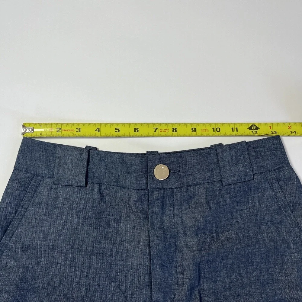 ZARA Women's Blue Linen Wide-Leg Pants Pockets Solid Mid Rise XS